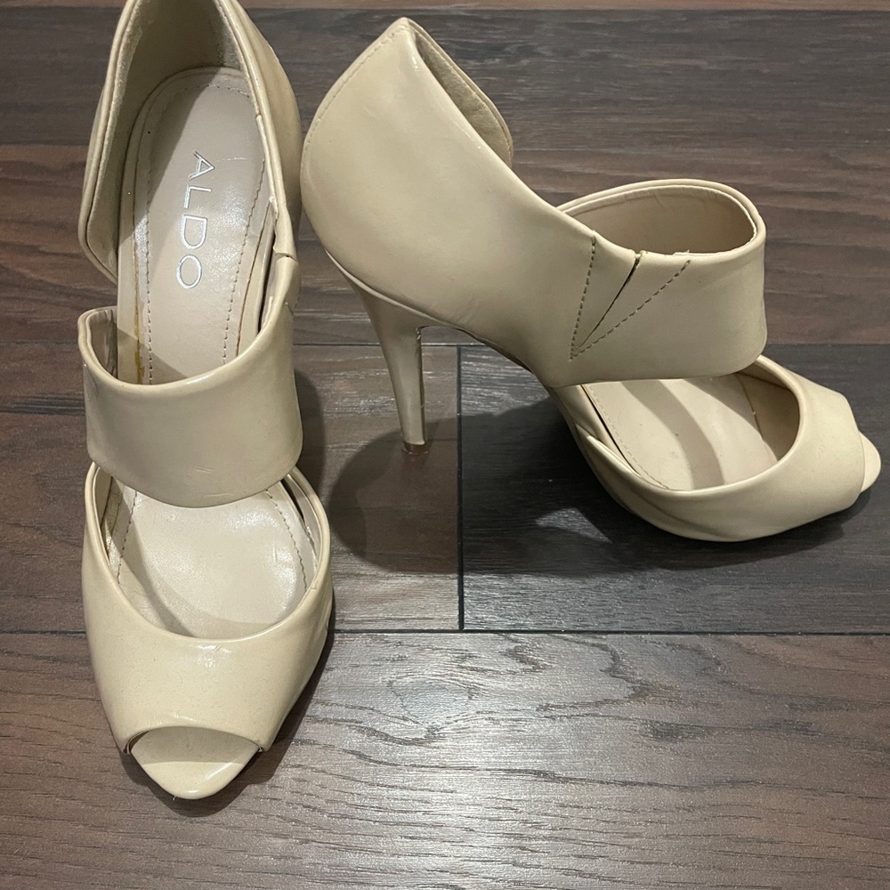 Aldo Women's Elegant Beige Peep Toe Heels
